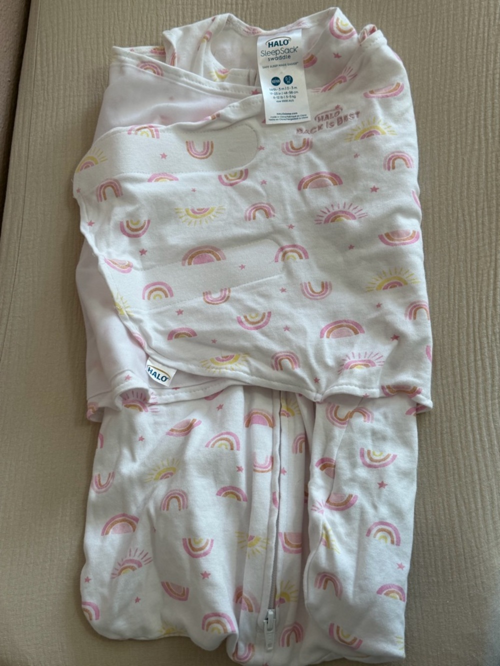 HALO SleepSack Swaddle Pink Rainbow & Sunshine Print